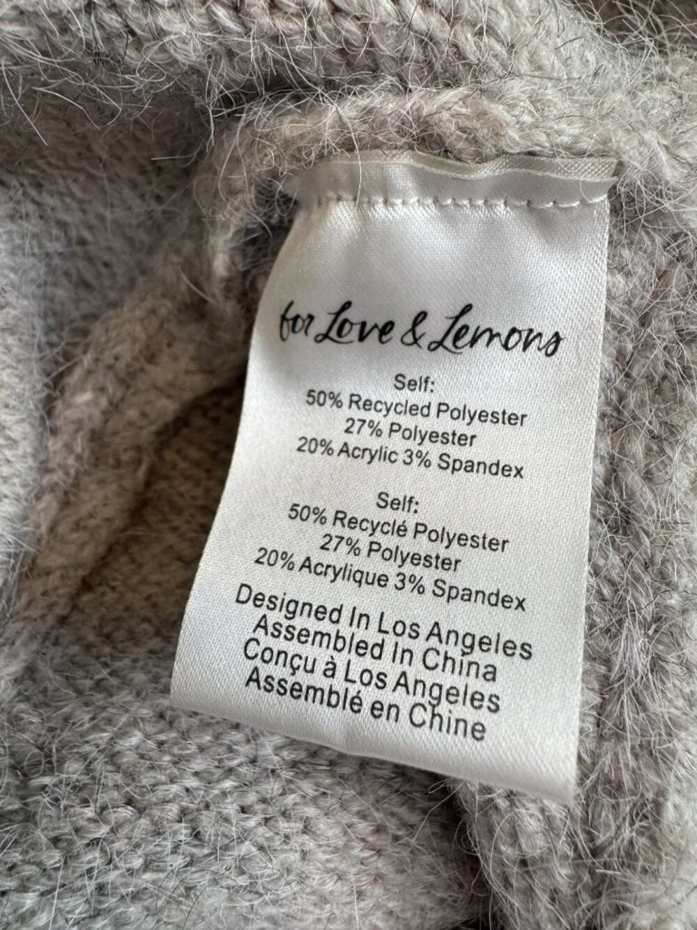 For Love & Lemons Fuzzy Wrap Sweater Crop Top Gray Cutout Tie Waist S - Picture 6 of 7